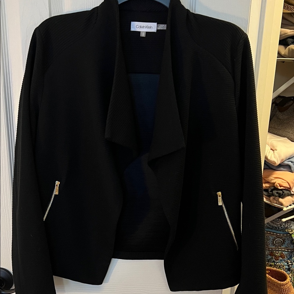 Calvin Klein Women's Black Blazer with Gold Accents; Size Medium